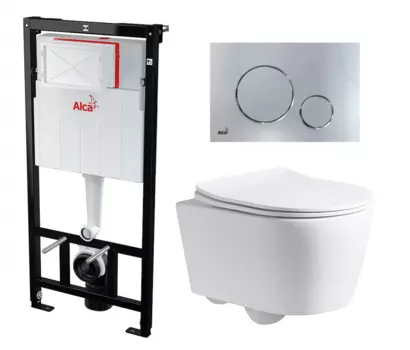 Комплект 3 в 1 инсталляция AlcaPlast + Унитаз подвесной CeruttiSpa Sella PP 9738 + кнопка хром