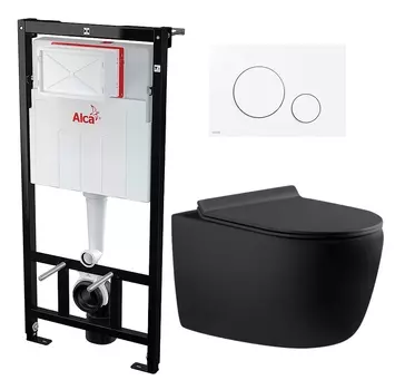 Комплект 3 в 1 инсталляция AlcaPlast + Унитаз подвесной Aquanet Cetus 287008 + кнопка белая