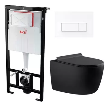 Комплект 3 в 1 инсталляция AlcaPlast + Унитаз подвесной Aquanet Cetus 287008 + кнопка белая