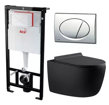 Комплект 3 в 1 инсталляция AlcaPlast + Унитаз подвесной Aquanet Cetus 287008 + кнопка хром