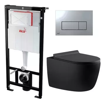 Комплект 3 в 1 инсталляция AlcaPlast + Унитаз подвесной Aquanet Cetus 287008 + кнопка хром