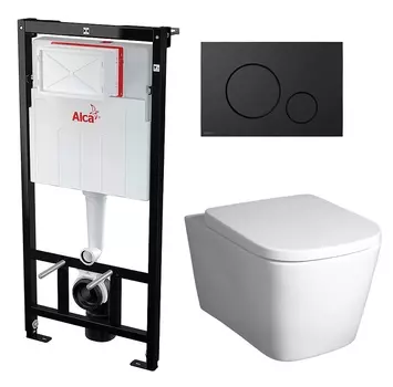 Комплект 3 в 1 инсталляция AlcaPlast + Унитаз подвесной BelBagno Albano BB120CHR + черная кнопка