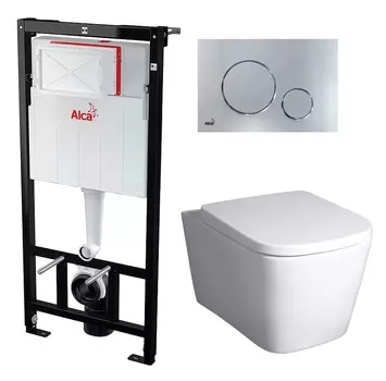 Комплект 3 в 1 инсталляция AlcaPlast + Унитаз подвесной BelBagno Albano BB120CHR + кнопка хром