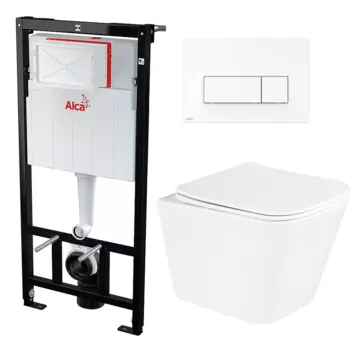 Комплект 3 в 1 инсталляция AlcaPlast + Унитаз подвесной BelBagno Due BB3103CHR/SC + кнопка белая