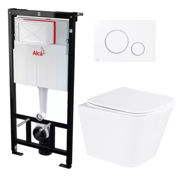 Комплект 3 в 1 инсталляция AlcaPlast + Унитаз подвесной BelBagno Due BB3103CHR/SC + кнопка белая круг