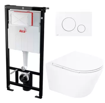 Комплект 3 в 1 инсталляция AlcaPlast + Унитаз подвесной BelBagno Tre BB8001CHR/SC + кнопка белая круг