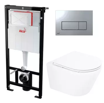 Комплект 3 в 1 инсталляция AlcaPlast + Унитаз подвесной BelBagno Tre BB8001CHR/SC + кнопка хром