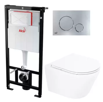 Комплект 3 в 1 инсталляция AlcaPlast + Унитаз подвесной BelBagno Tre BB8001CHR/SC + кнопка хром круг