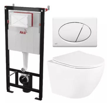 Комплект 3 в 1 инсталляция AlcaPlast + Унитаз подвесной BelBagno Uno + кнопка белая