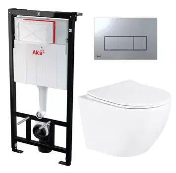 Комплект 3 в 1 инсталляция AlcaPlast + Унитаз подвесной BelBagno Uno + кнопка хром