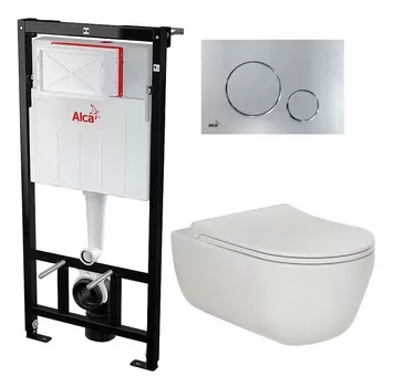 Комплект 3 в 1 инсталляция AlcaPlast + Унитаз подвесной Berges Wasserhaus Ego XL 082118 + кнопка хром