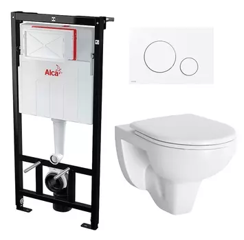 Комплект 3 в 1 инсталляция AlcaPlast + Унитаз подвесной Berges Wasserhaus Gamma 081105 + кнопка белая