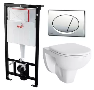 Комплект 3 в 1 инсталляция AlcaPlast + Унитаз подвесной Berges Wasserhaus Gamma 081105 + кнопка хром