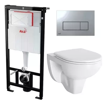 Комплект 3 в 1 инсталляция AlcaPlast + Унитаз подвесной Berges Wasserhaus Gamma 081105 + кнопка хром