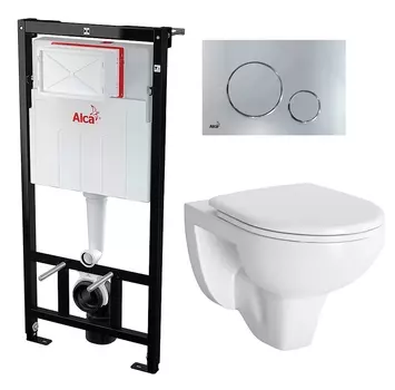 Комплект 3 в 1 инсталляция AlcaPlast + Унитаз подвесной Berges Wasserhaus Gamma 081105 + кнопка хром