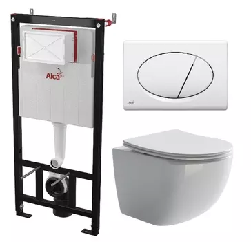Комплект 3 в 1 инсталляция AlcaPlast + Унитаз подвесной Ceramica Nova Forma CN3009 + кнопка белая