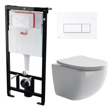 Комплект 3 в 1 инсталляция AlcaPlast + Унитаз подвесной Ceramica Nova Forma CN3009 + кнопка белая