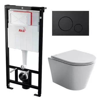 Комплект 3 в 1 инсталляция AlcaPlast + Унитаз подвесной Ceramica Nova Forma CN3011 + черная кнопка