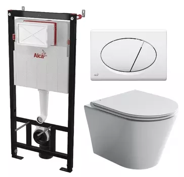 Комплект 3 в 1 инсталляция AlcaPlast + Унитаз подвесной Ceramica Nova Forma CN3011 + кнопка белая