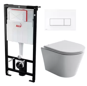Комплект 3 в 1 инсталляция AlcaPlast + Унитаз подвесной Ceramica Nova Forma CN3011 + кнопка белая