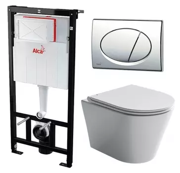 Комплект 3 в 1 инсталляция AlcaPlast + Унитаз подвесной Ceramica Nova Forma CN3011 + кнопка хром