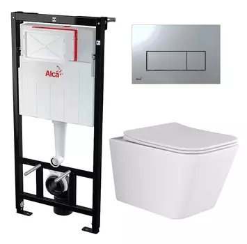 Комплект 3 в 1 инсталляция AlcaPlast + Унитаз подвесной Ceramica Nova Metric Rimless CN3007 + кнопка хром