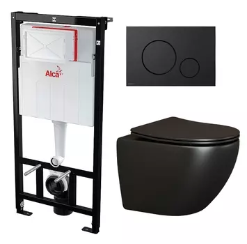 Комплект 3 в 1 инсталляция AlcaPlast + Унитаз подвесной Ceramica Nova Metropol CN4002MB + черная кнопка