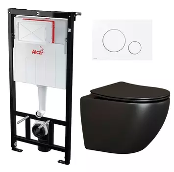 Комплект 3 в 1 инсталляция AlcaPlast + Унитаз подвесной Ceramica Nova Metropol CN4002MB + кнопка белая