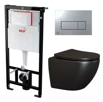 Комплект 3 в 1 инсталляция AlcaPlast + Унитаз подвесной Ceramica Nova Metropol CN4002MB + кнопка хром