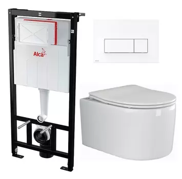 Комплект 3 в 1 инсталляция AlcaPlast + Унитаз подвесной Ceramica Nova Moments CN3003 + кнопка белая