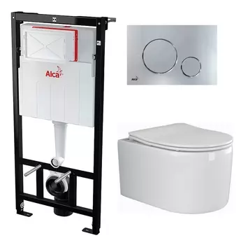 Комплект 3 в 1 инсталляция AlcaPlast + Унитаз подвесной Ceramica Nova Moments CN3003 + кнопка хром