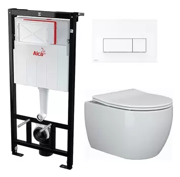 Комплект 3 в 1 инсталляция AlcaPlast + Унитаз подвесной Ceramica Nova Play CN3001 + кнопка белая