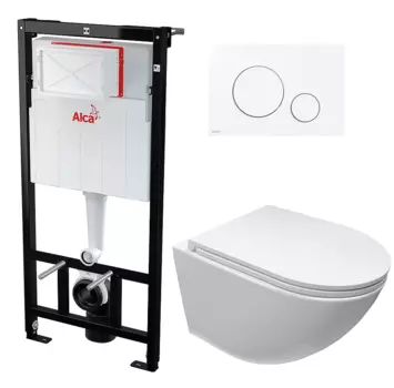Комплект 3 в 1 инсталляция AlcaPlast + Унитаз подвесной Cerutti Spa Sella aria CT9529 Tornado + кнопка белая