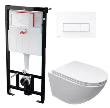 Комплект 3 в 1 инсталляция AlcaPlast + Унитаз подвесной Cerutti Spa Sella aria CT9529 Tornado + кнопка белая