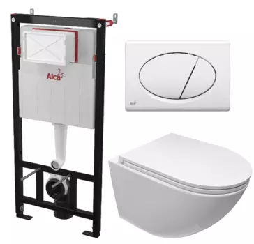 Комплект 3 в 1 инсталляция AlcaPlast + Унитаз подвесной Cerutti Spa Sella aria CT9529 Tornado + кнопка белая