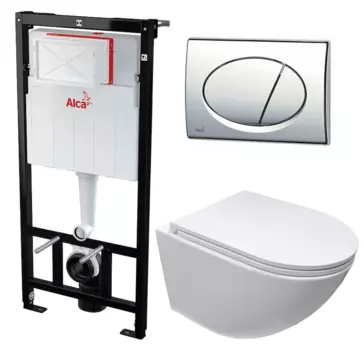 Комплект 3 в 1 инсталляция AlcaPlast + Унитаз подвесной Cerutti Spa Sella aria CT9529 Tornado + кнопка хром