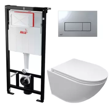 Комплект 3 в 1 инсталляция AlcaPlast + Унитаз подвесной Cerutti Spa Sella aria CT9529 Tornado + кнопка хром