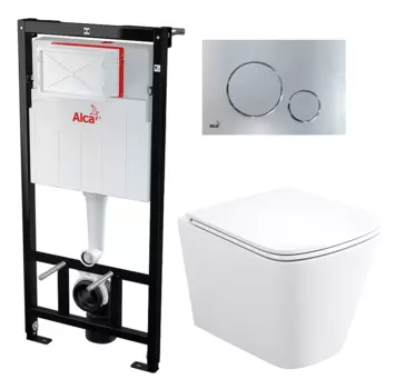 Комплект 3 в 1 инсталляция AlcaPlast + Унитаз подвесной Enio Binario + кнопка хром круг