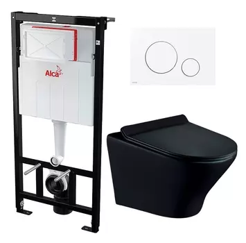 Комплект 3 в 1 инсталляция AlcaPlast + Унитаз подвесной Esbano Aster ESUPASTEBM + кнопка белая