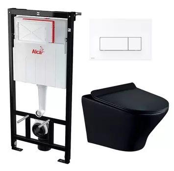 Комплект 3 в 1 инсталляция AlcaPlast + Унитаз подвесной Esbano Aster ESUPASTEBM + кнопка белая