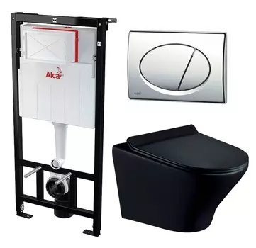 Комплект 3 в 1 инсталляция AlcaPlast + Унитаз подвесной Esbano Aster ESUPASTEBM + кнопка хром