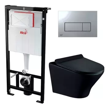 Комплект 3 в 1 инсталляция AlcaPlast + Унитаз подвесной Esbano Aster ESUPASTEBM + кнопка хром