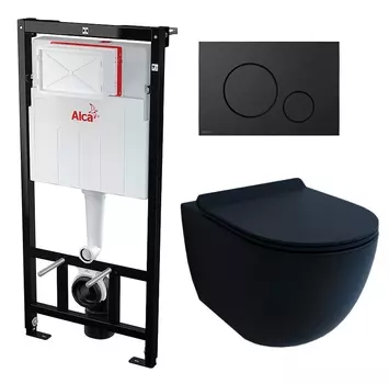 Комплект 3 в 1 инсталляция AlcaPlast + Унитаз подвесной Esbano Garcia + черная кнопка