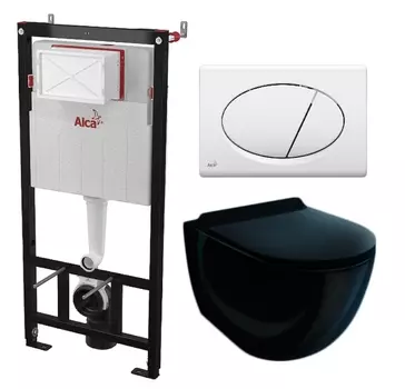 Комплект 3 в 1 инсталляция AlcaPlast + Унитаз подвесной Esbano Garcia ESUPGARCB + кнопка белая