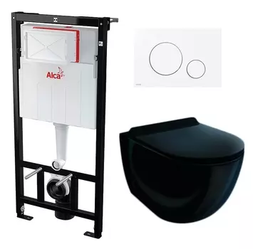 Комплект 3 в 1 инсталляция AlcaPlast + Унитаз подвесной Esbano Garcia ESUPGARCB + кнопка белая