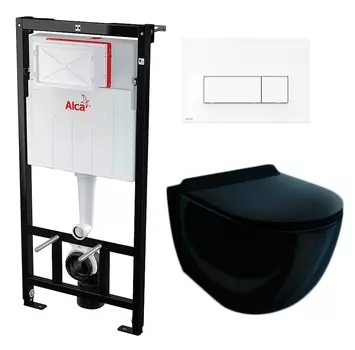 Комплект 3 в 1 инсталляция AlcaPlast + Унитаз подвесной Esbano Garcia ESUPGARCB + кнопка белая