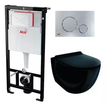 Комплект 3 в 1 инсталляция AlcaPlast + Унитаз подвесной Esbano Garcia ESUPGARCB + кнопка хром