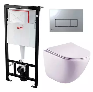 Комплект 3 в 1 инсталляция AlcaPlast + Унитаз подвесной Esbano Lotus ESUPLOTUW + кнопка хром