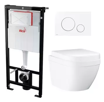Комплект 3 в 1 инсталляция AlcaPlast + Унитаз подвесной Grohe Euro Ceramic 39206000 + кнопка белая