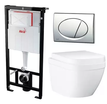 Комплект 3 в 1 инсталляция AlcaPlast + Унитаз подвесной Grohe Euro Ceramic 39206000 + кнопка хром